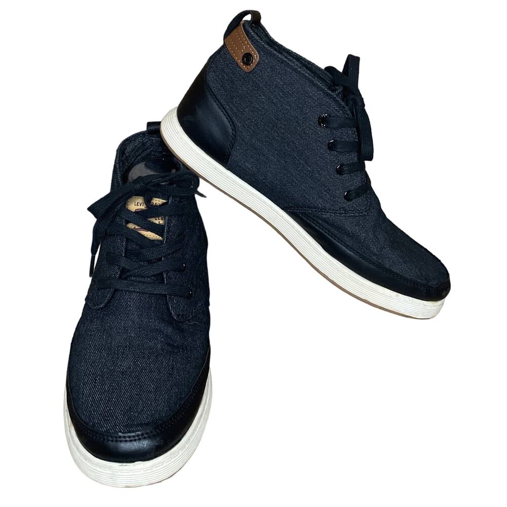 Levi's Gray Denim Black Faux Leather High Top Shoes Size 9.5